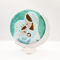 Holy Family in glass with candle holder