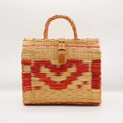 Cesta de Junco Coração Rosa